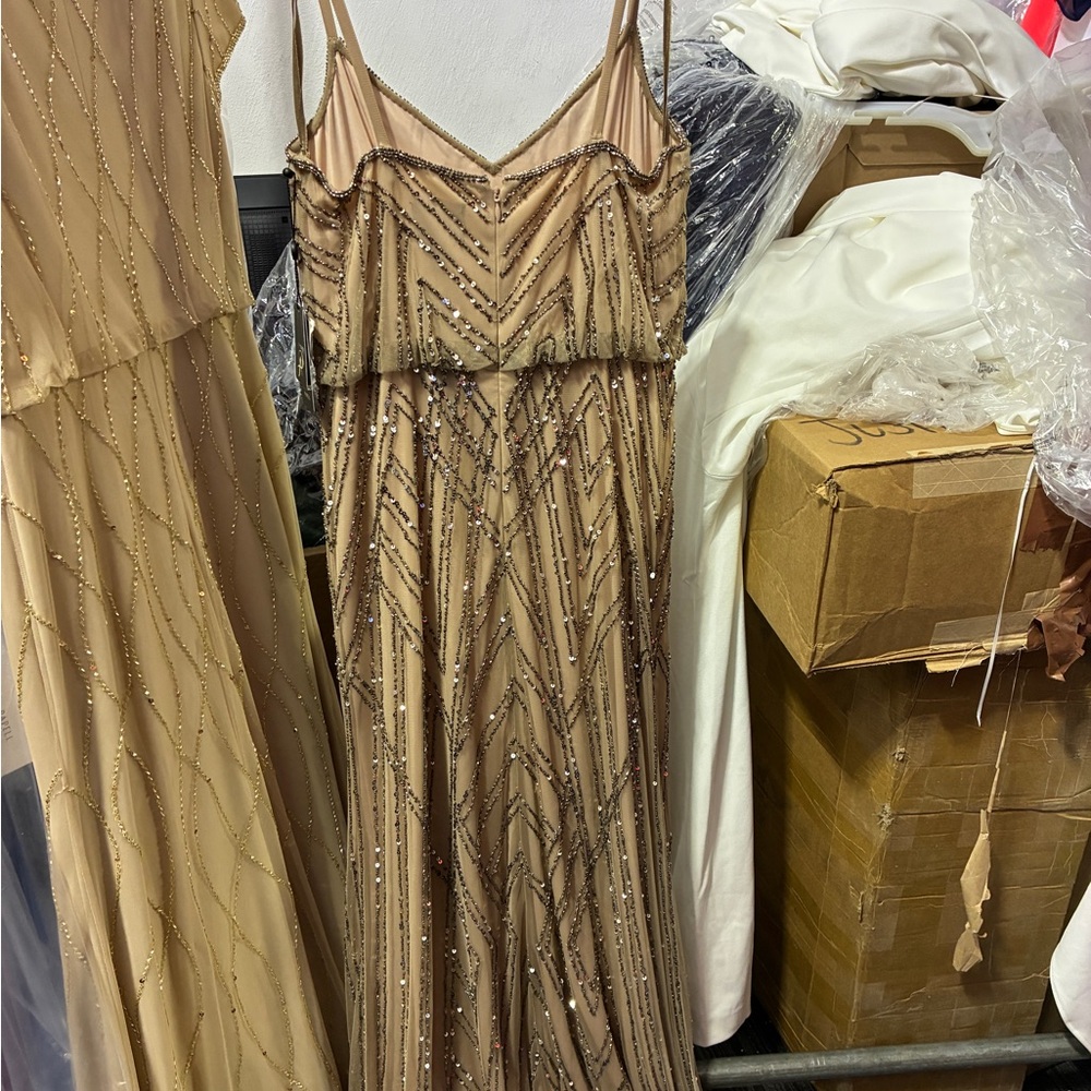 Adrianna Papell NWT SZ 4 Champagne Beaded Evening Gown Art Deco GALA MOB Formal - Picture 7 of 10